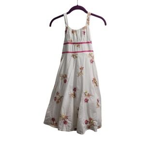 Girls White Embroidered Floral Dress‎ Party Casual Summer Sleeveless T